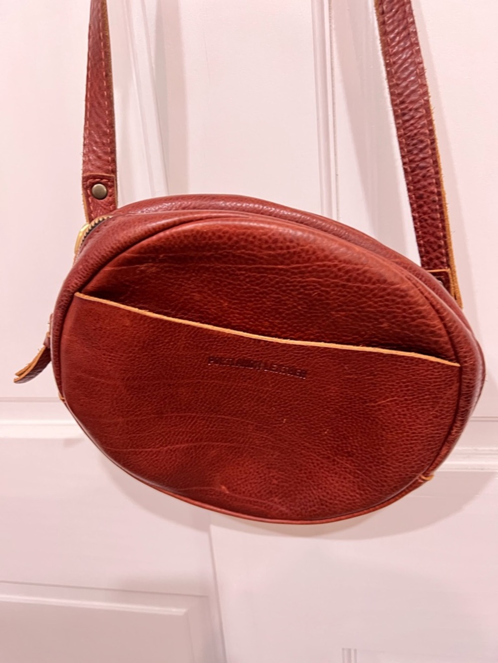 Portland Leather Round Brown Leather Crossbody Bag